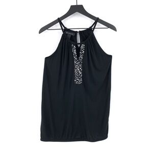 INC International Concepts High Neck Beaded Tank Top Black M
